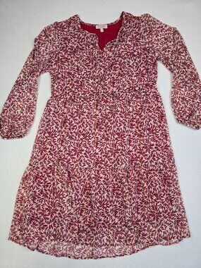 Stitch By Chenault Small Red White Gold Floral Long-Sleeve Dress